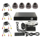 Kit de vid&eacute;osurveillance complet comprenant enregistreur DVR noir, quatre cam&eacute;ras d&ocirc;mes, c&acirc;bles et accessoires fournis. - Yonis 