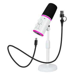 Microphone Gaming De Bureau À Condensateur Pour Streaming USB C Cardioïde Avec Éclairage RGB Et Monitoring Sans Latence