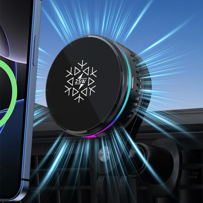 Support De Voiture Pour Grille D’Aération Chargeur Sans Fil 25W Refroidissement Magnétique Éclairage RGB、】【 - www.yonis-shop.com
