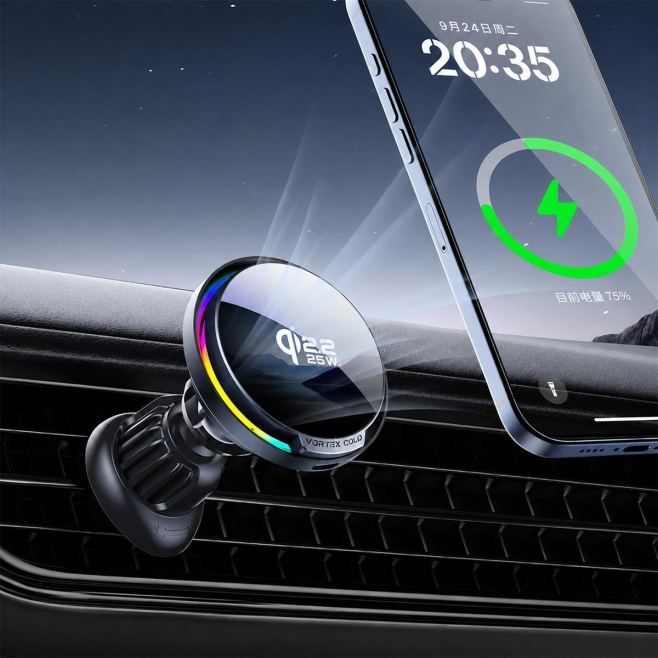 Support De Téléphone Voiture Pour Grille D’Aération Chargeur Sans Fil 25W Avec Refroidissement Semi Conducteur Et Aimants N52...