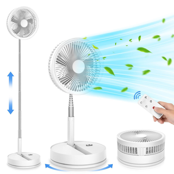 Ventilateur De Bureau Électrique Pliable À Hauteur Réglable Batterie Rechargeable 8000 mAh 4 Vitesses Silencieux Minuteur 4 h...