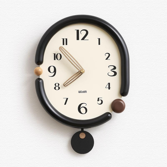 Horloge Murale Ovale Décorative Silencieuse À Quartz Design 3D Aiguilles En Noyer Installation Sans Perçage - www.yonis-shop.com