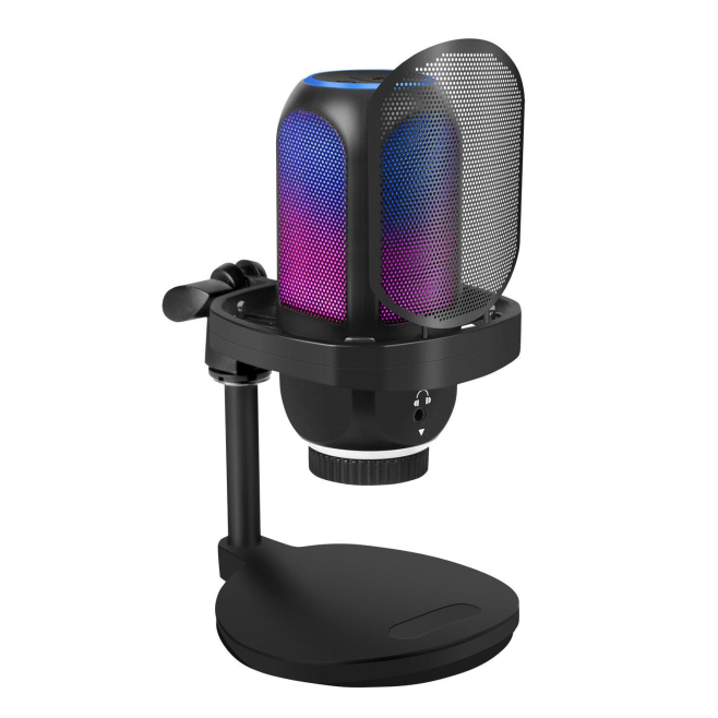 Microphone USB Condensateur De Bureau À Réduction De Bruit Cardioïde RGB 192kHz 24Bit Avec Monitoring 3,5mm - www.yonis-shop.com