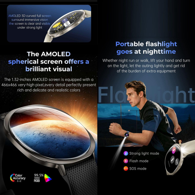 Montre Connectée Santé Avec Écran AMOLED Suivi Cardiaque Oxygène Sanguin Pression Artérielle Santé Féminine Assistant Vocal -...