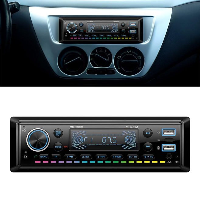 Autoradio 1 DIN Bluetooth MP3 Radio FM Puissance 4 X 45 W Double USB AUX Lecteur TF Microphone Sans Fil - www.yonis-shop.com