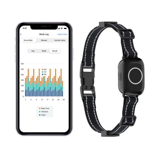 Collier Anti-Aboiement Pour Chien Avec Application Mobile Détection Intelligente IPX7 Vibration Et Impulsion Électrostatique ...