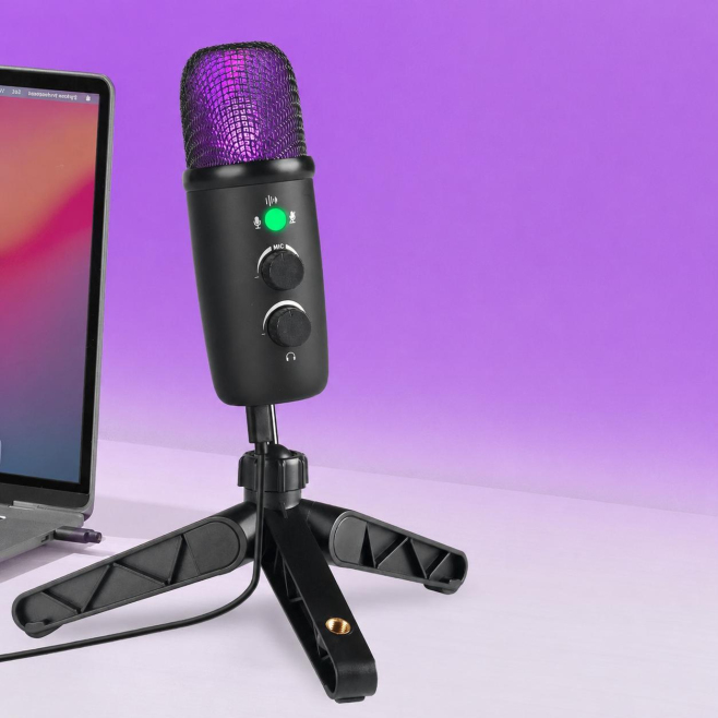 Microphone À Condensateur USB Cardioïde 192 kHz 24 Bits Avec Trépied Filtre Antipop Et Éclairage RGB - www.yonis-shop.com