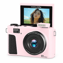 Caméra Numérique 8K Pour Vlog Avec Autofocus Zoom Numérique 18x WiFi Et Écran IPS 3 Pouces Rose