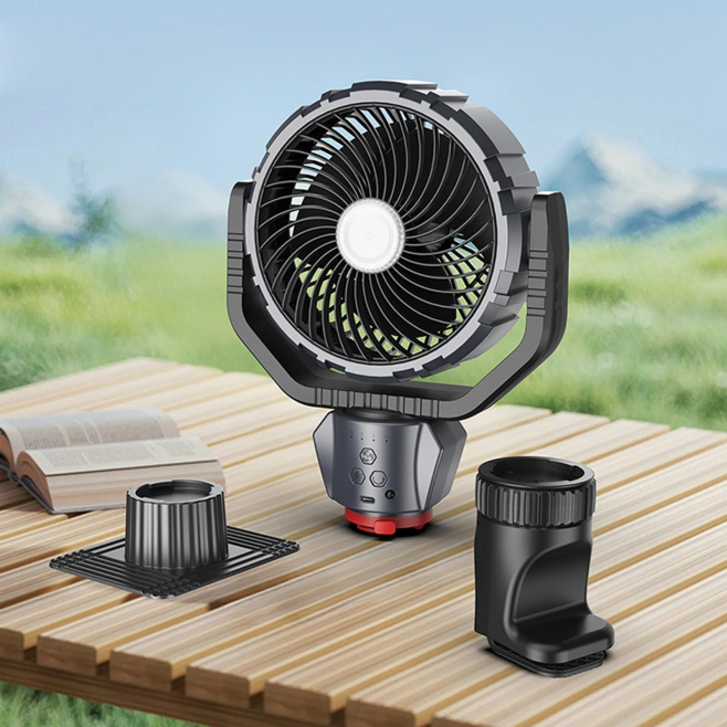 Ventilateur Portable Rechargeable Pour Extérieur Avec Lampe LED Télécommande 4 Vitesses Batterie 4000 mAh - www.yonis-shop.com