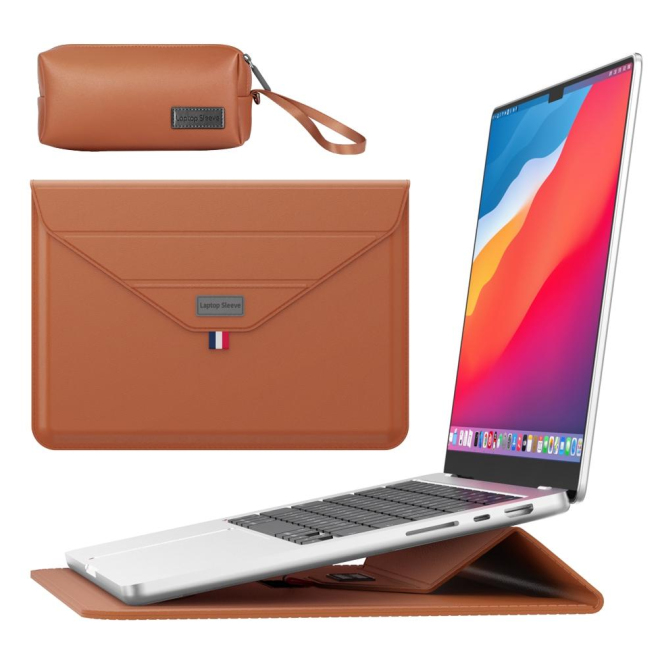 Sacoche Ordinateur Portable 13/14 Pouces Étanche Et Polyvalente Avec Support Intégré En Cuir PU Vert Foncé - www.yonis-shop.com
