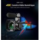 Caméscope Numérique 4K Ultra HD Vision Nocturne Écran Tactile 3.1 Pouces WiFi Zoom 30x Avec Micro Externe et Lumière LED - ww...