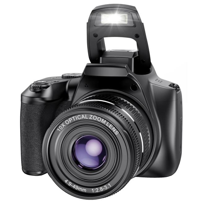 Appareil Photo Numérique 64MP 4K Écran 3 Pouces Zoom Optique 10X Zoom Numérique 4X Stabilisation Électronique WiFi Carte Mémo...