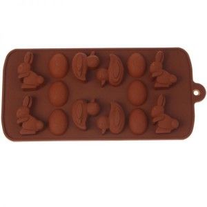 Moule silicone 14 pieces paques lapin oeuf canard chocolat marron