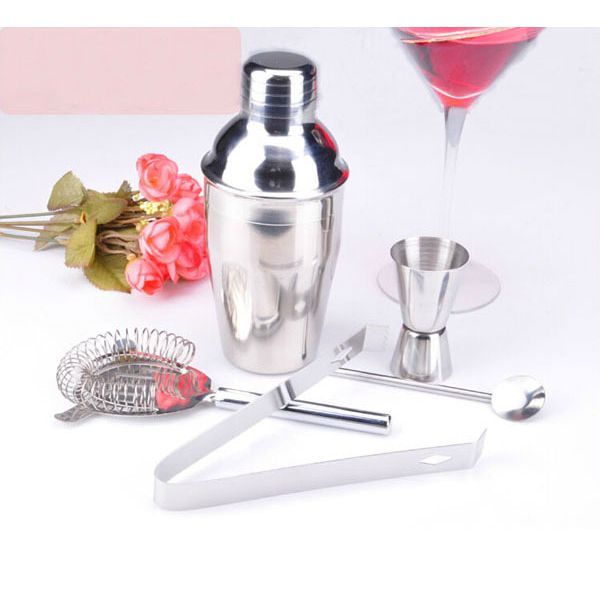kit cocktail shaker coffret 5 pi&egrave;ce accessoire barman acier inoxydable