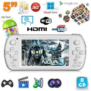 Gamepad Android 4.2 5 pouces console portable Quad Core 3G 8Go Blanc 