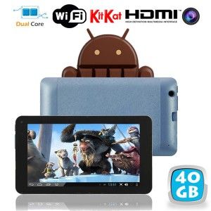 Tablette tactile Android 4.4 KitKat 7 pouces Dual Core bleue 40 Go