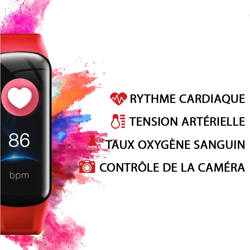 Suites des fonctions du capteur d'activité. Rythme Cardiaque, Tension artérielle, Taux d'oxygène sanguin, Contrôle de la caméra.