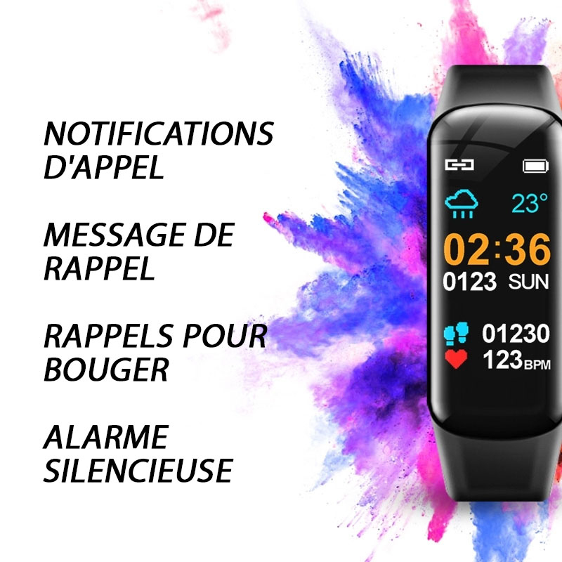 Autres fonctions du bracelet tracker. Notifications d'appel, messages, Rappel sédentaire, alarme silencieuse